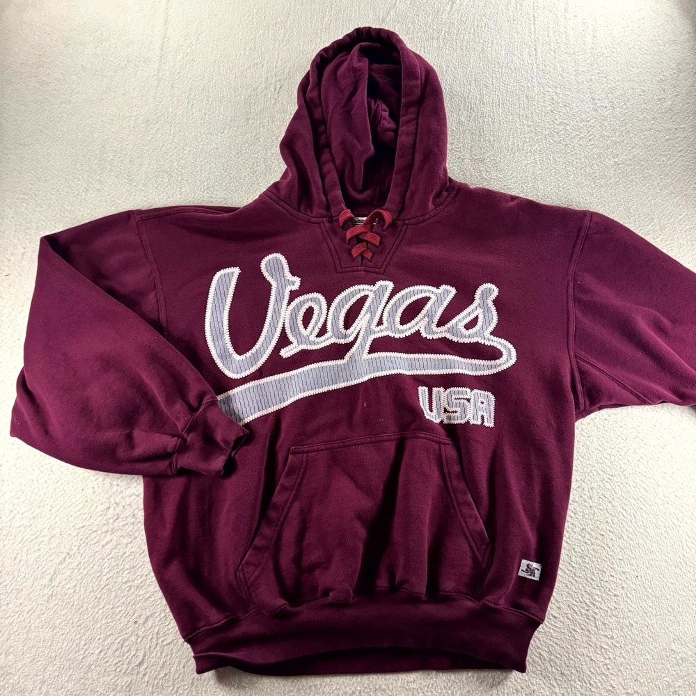 Sportco Authentic Vegas Usa Hoodie Mens Large Burgundy Lace Up Exc Sweatshirt